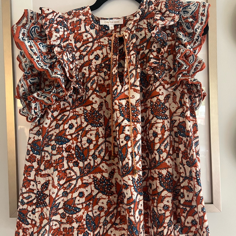 Love the Label Top- Orange and Blue